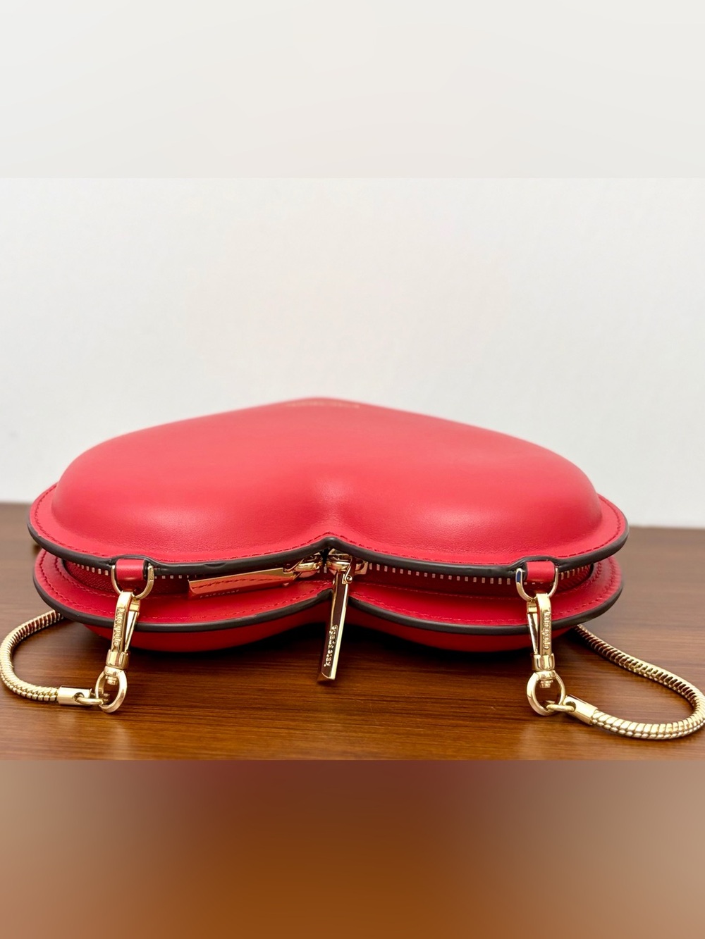 Kate Spade New York 3D Heart Crossbody Bag Italian Leather Red Hot Chili Chain - Picture 4 of 8